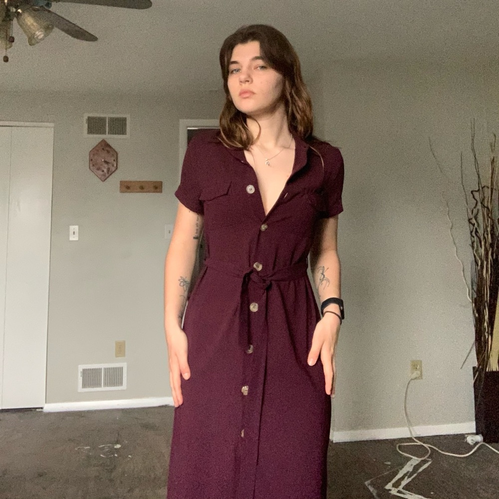 Maroon Button Up Dress